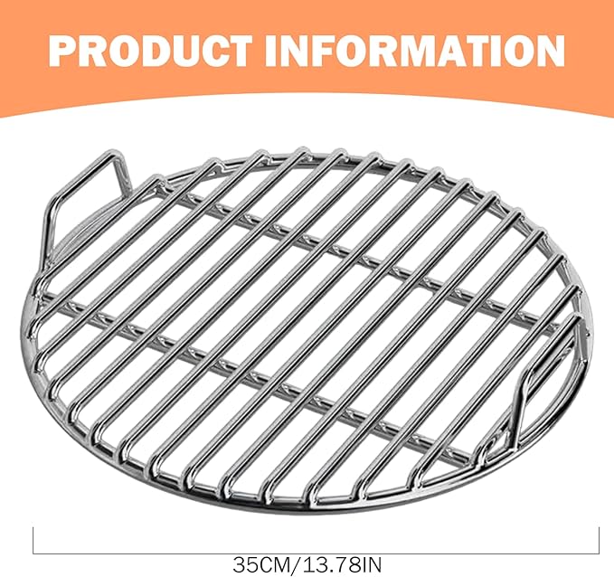 Stainless Steel Grill Grate, Extra Thick Round Cooking Grill Grates Replacement with Handle for Charcoal Smoker Campfire Picnic Outdoor Cooking, 14 Inch Stainless Steel Grate