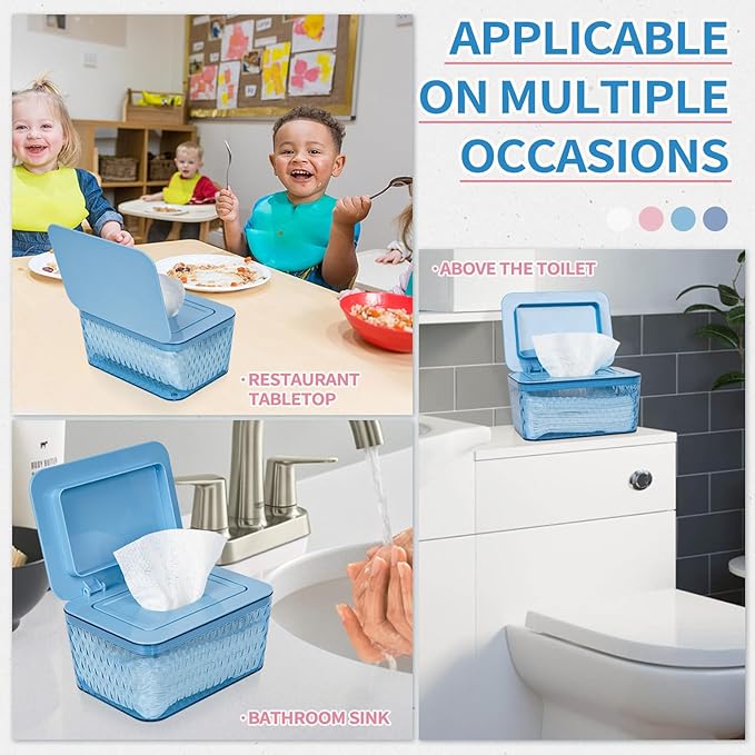 Wipes Dispenser, One-Handed Operation Wipe Holder for Baby & Adult, Seal-Designed Wipes Container for Bathroom Keep Diaper Wipes Fresh (Blue)