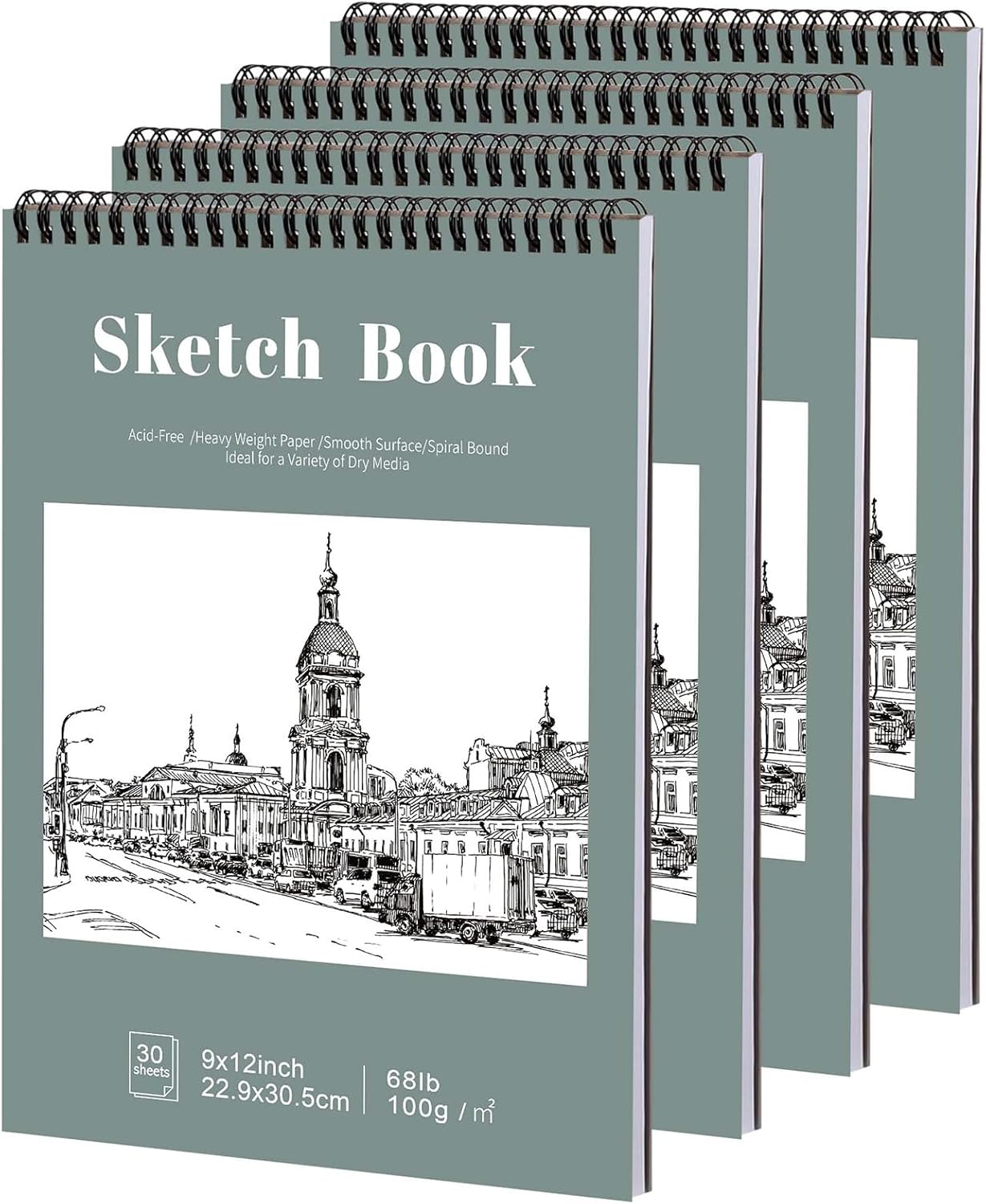 4 Pack Sketch Book, 9 x 12 Inch Sketchbook, 68lb/100gsm Top Spiral Bound Sketch Pad, Acid Free Art Supplies Drawing Painting Sketching Paper for Kids, Adults, Beginners, Artists (30 Sheets Each)