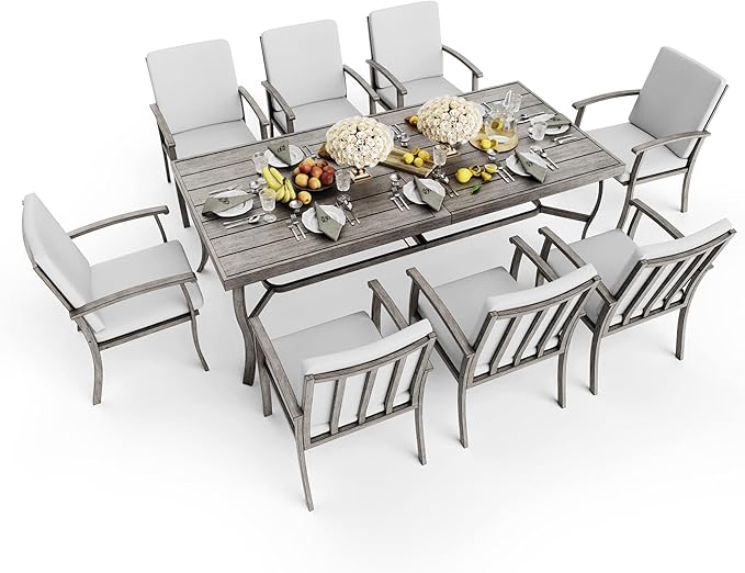 HAPPATIO Aluminum 9 Piece Patio Dining Set - Aluminum Outdoor Dining Set for 8, Patio Dining Table and Chairs Set, Patio Furniture with Table and Chairs (Gray)
