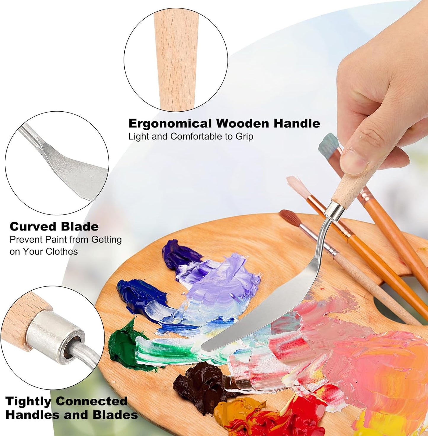PATIKIL Art Spatula, No.4 12mm Stainless Steel Flexible Palette Knife Painting Knife Painting Spatula Oil Painting Mixing Scraper with Wood Handle for Canvas Acrylic Painting, Brown