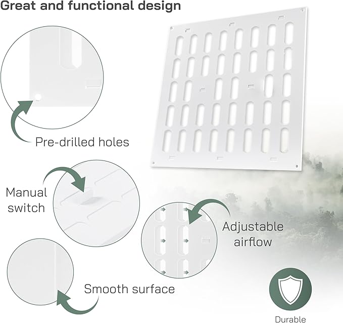 Vent Systems 12" x 12" Inch (Outer Dimensions) Metal Air Vent Grille - White Adjustable Register Vent Cover - Open/Close Air Supply Intake Wall Vent - Heating/Cooling Ceiling Grille for House, Garage