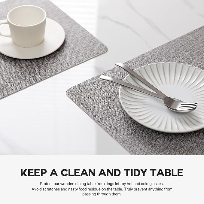 Faux Leather Placemats Set of 8 Vinyl Washable Wipeable Table Mats for Kitchen Dining Table Heat Resistant Waterproof Modern Indoor/Outdoor Placemats Non-Slip Easy Clean Place Mats (Mid Gray)