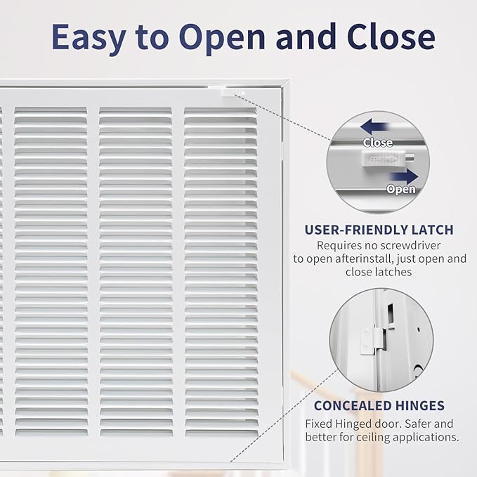18"W x 18"H [Duct Opening Size] Steel Return Air Filter Grille - Removable Face/Door for 1 inch Filters -HVAC Vent Cover Grill - White [Outer Dimensions: 20 5/8"W X 20 5/8"H]