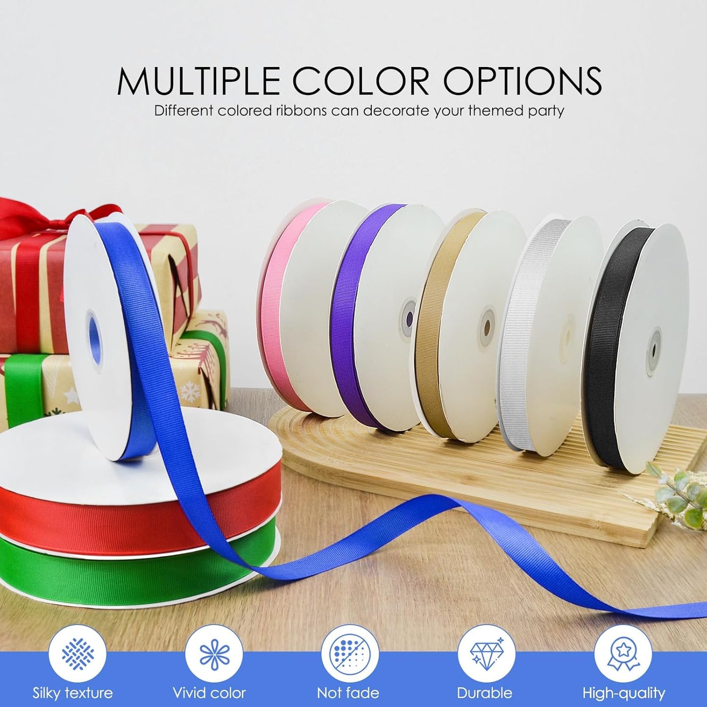 100 Yards 5/8 inch Grosgrain Ribbon, Solid Color Fabric Ribbon Perfect for Gift Wrapping, Wedding, Handmade Bows, Floral Bouquets and Party Decoration(Royal Blue)