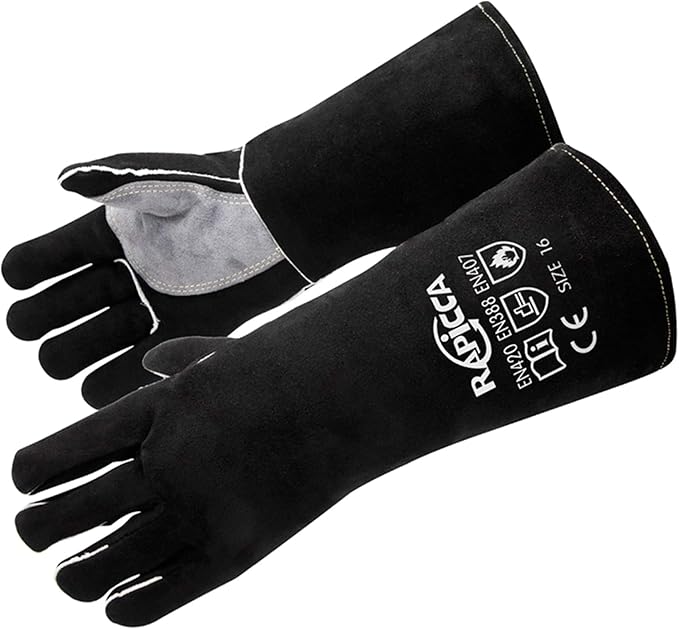 RAPICCA Welding Gloves 16IN Heat & Fire Resistant Leather for Stick MIG TIG Flux-Core Welder, Forge, Blacksmith, Fireplace, Wood Stove, Fire Pit, Furnace, Dry Ice Handling – Black – 662°F Protection