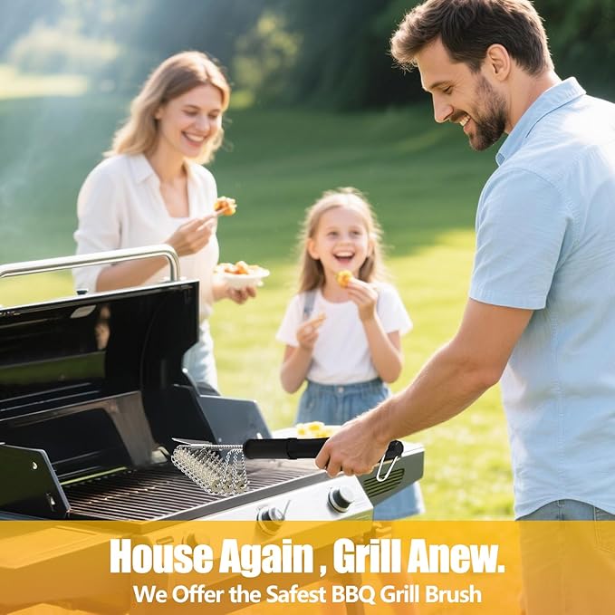 HOUSE AGAIN Grill Brush and Scraper Bristle Free, 304 Stainless Steel Brush Head Non Metal Bristles, Safe Steam Outdoor Grill Cleaning BBQ Grill Accessories for Smoker/Porcelain/Weber Gas/Charcoal