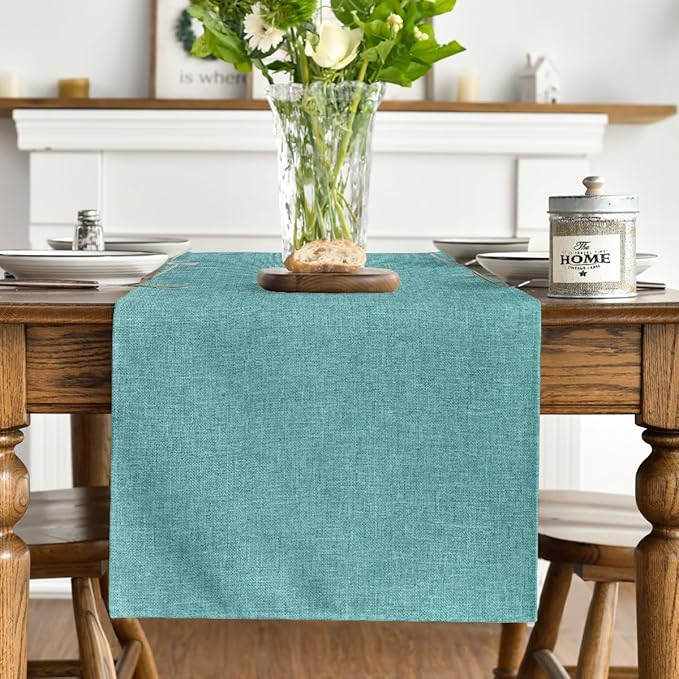 Artoid Mode Turquoise Aqua Table Runner, Seasonal Summer Washable Kitchen Dining Table Decoration for Home Party Decor 13x48 Inch
