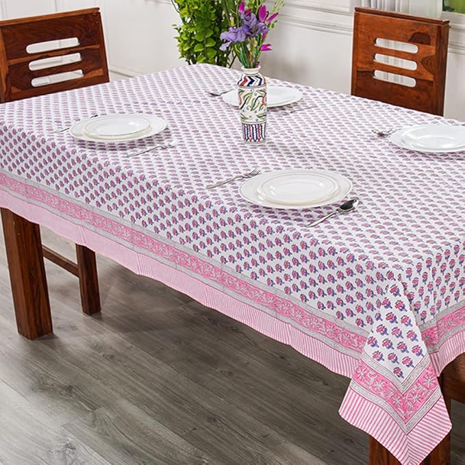 CPC Tablecloth 100% Cotton 72x190 Inch Indian Block Print Rectangle Table Cover, Pink Table Cloth for Weddings, Spring/Summer, Barbeque - Pink Sapphire