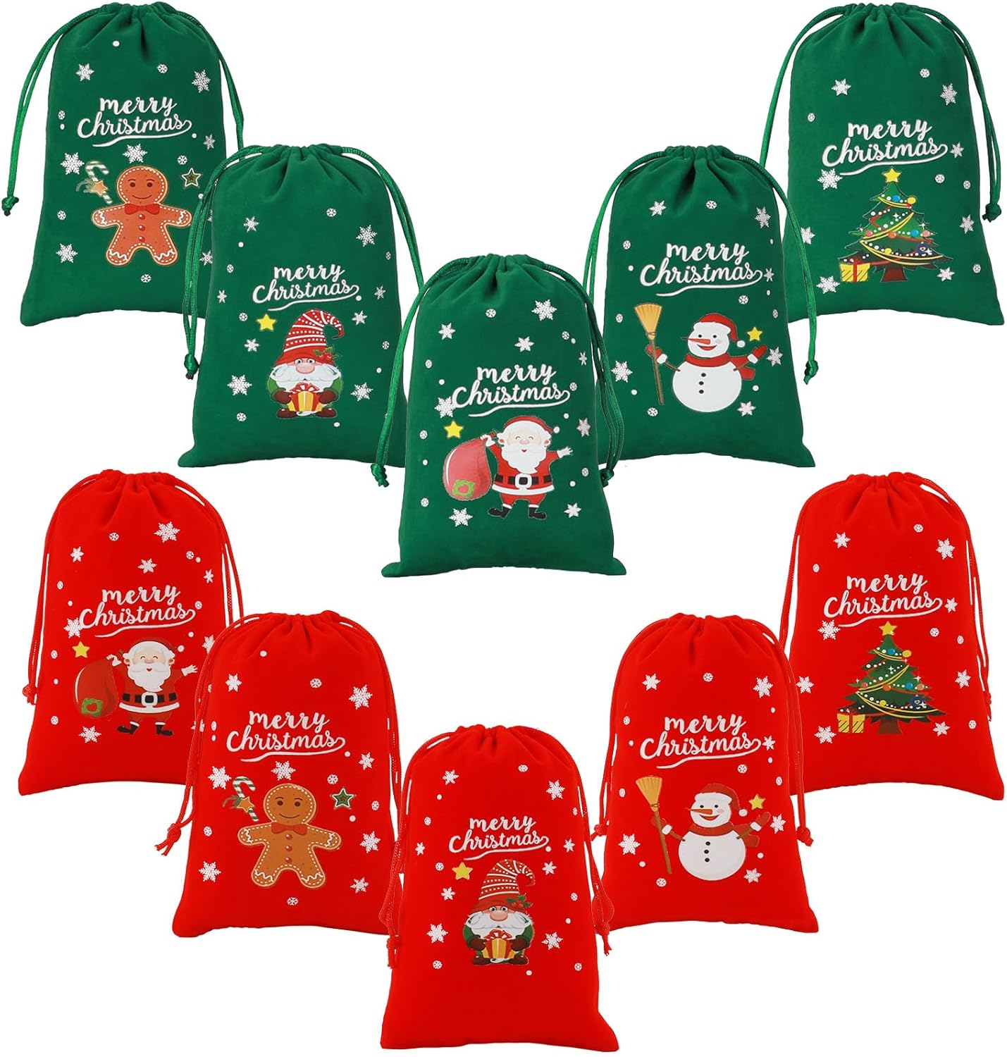 Tapleap Christmas Bags with Drawstring - 50Pcs 4x6 Red and Green Velvet Cloth for Wrapping Dice, Jewelry, Party Favors or Gifts for Friends, Children, Customers