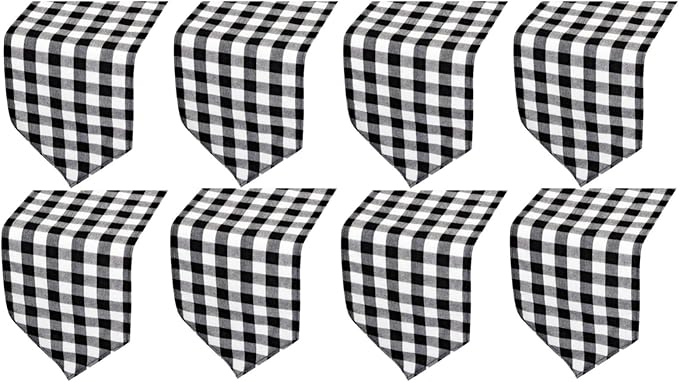 8 Pack Buffalo Check Table Runners Plaid Table Runner for Christmas Dinner, Lumberjack Party, Outdoor or Indoor Gatherings Table Home Decorations (Black & White, 72 inches)
