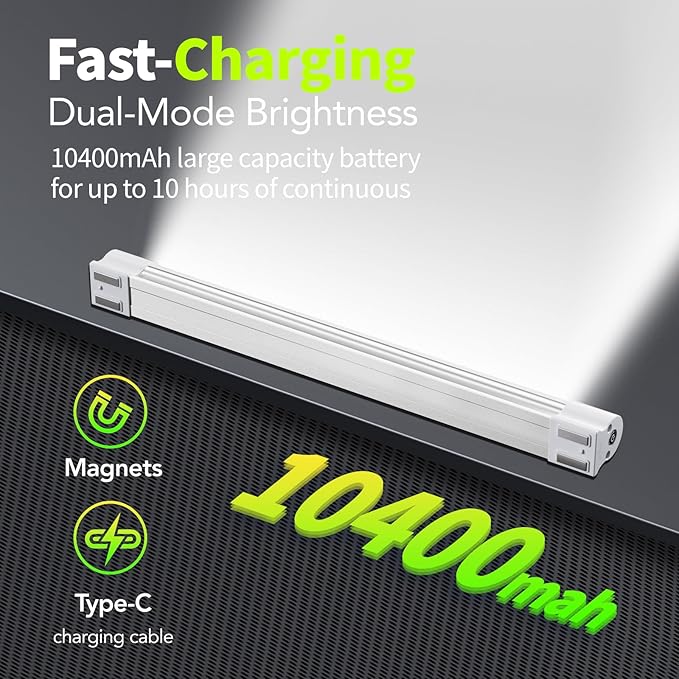 LETOUR LED Tube Magnetic Light Work Lights 6000Lumens 10400mAh 5 Lighting Options Camping Lantern USB Rechargeable Portable Battery Powered Lights with 2 Magnets Endurance for 80 Hours