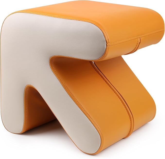 H&B Luxuries Ottoman, Foot Stool with Creative Shape, Napa Leather Ottomans, Removable Outer Foot Rest, No Assembly Required, Ottoman for Living Room, Bedroom, Entrance, Yellow White