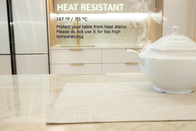 Placemat Set-Washable Place Mats for Parties, Elegant Table Mats for Kitchen Table, Set of 4 Dining Table Placemats, Heat-Resistant Cloth Placemats for Indoor and Outdoor,13x19-Light Beige