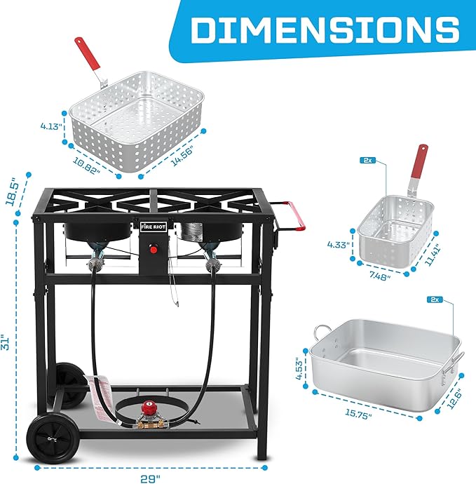 Deep Fryer with Double Burner Propane Stove Outdoor, 2×18QT Aluminum Pots & Frying Baskets, 100,000 BTU High-Power, Fish Fryer for Wings, Fries, Cajun Fry