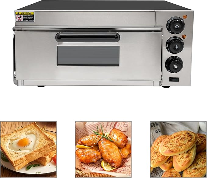 20L Commercial Electric Pizza Oven Countertop Pizza Oven, Single Deck Layer Stainless Steel Pizza Oven with Stone and Gloves, Adjust The Heat 122-662°F and Time 0-30min