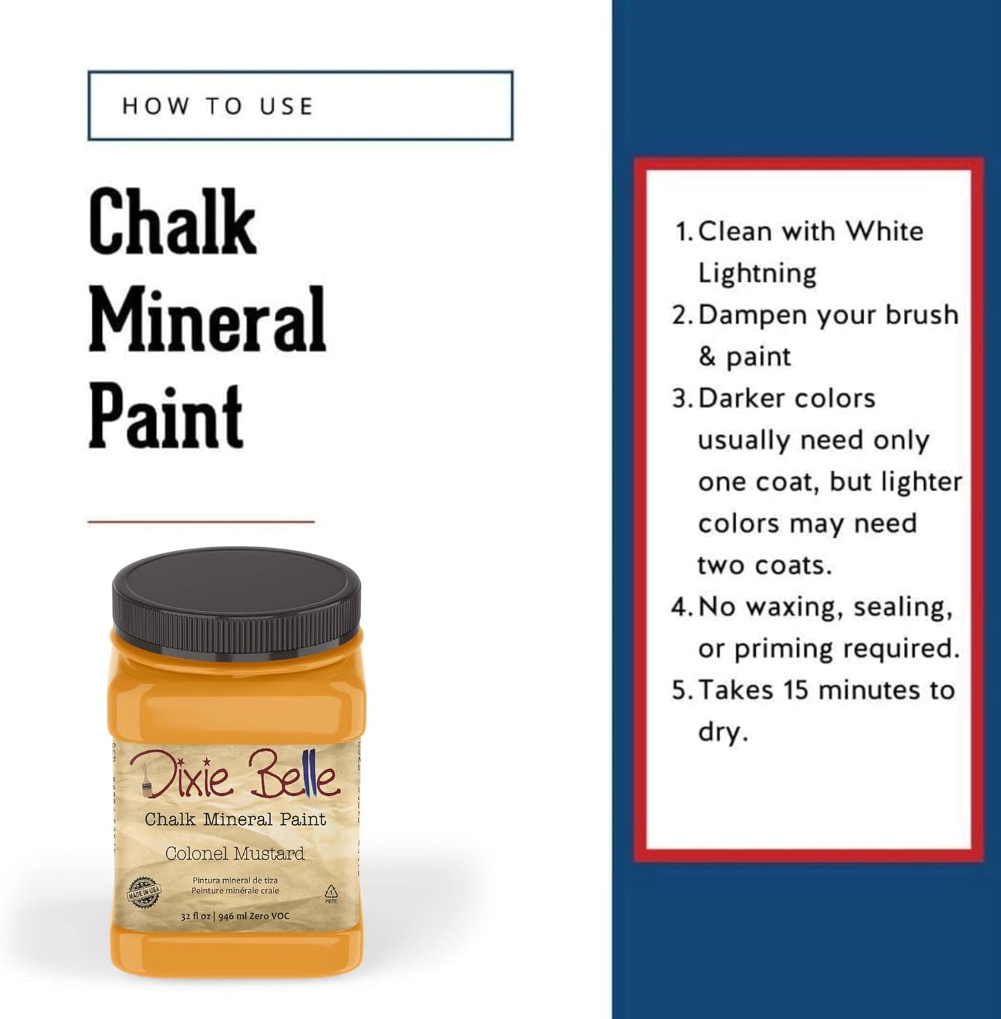 Dixie Belle Paint Company Chalk Finish Furniture Paint - Colonel Mustard (32oz) - Matte Retro Yellow Chic Chalk Mineral DIY Furniture Paint