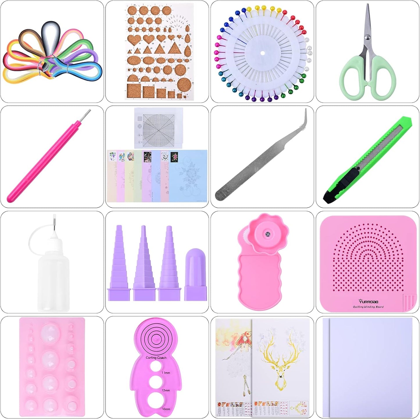 YURROAD Quilling Paper Set with 900pcs 5mm Quilling Paper Strips Filigree Tool Kit and Quilling Board Slotted Pen Curling Coach Crimper