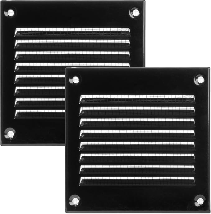 Vent Systems 4'' x 4'' Inch (Overall Dimensions) Pack of 2 - Black - Air Vent Cover Metal Air Return Grill with Built in Pest Guard Screen HVAC Vent Duct Cover for Home Improvement