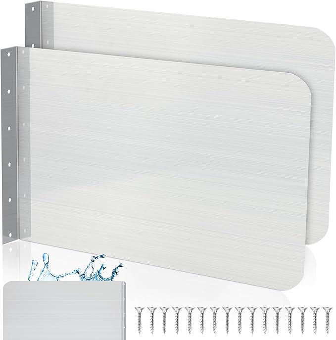 Therwen 2 Pcs Stainless Steel Side Splash Guard for Sink 26 x 12 Inch Wall Mount Guard with Screws Commercial Restaurant Hand Sink and Compartment Prep Sink Kitchen Sink Splash Protector Supply