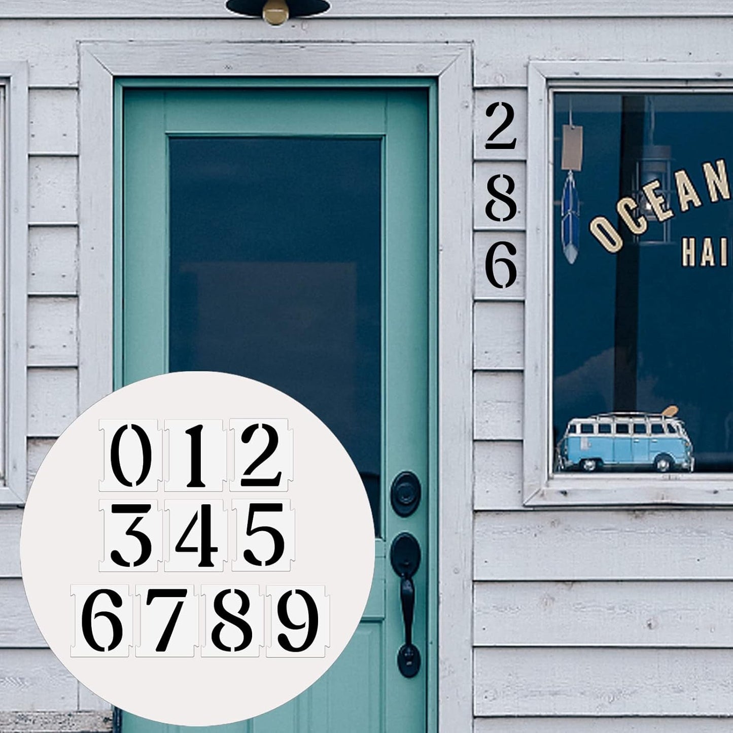 YEAJON 2 Inch Curb Stencil Kit 0-9 Address Number Stencils, 20Pcs Reusable 14 Mil Mylar Plastic Templates for Painting on Road, Wall, Wood, Mailbox