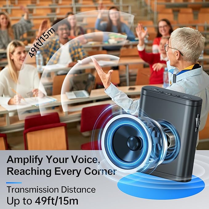 Moman Voice Amplifier with Wireless Lavalier Microphone, Zero Whistling Low Latency Portable Speaker, Personal PA System with Wireless Clip on Mic for Teachers Classroom Yoga Tour Guide Meeting Coach
