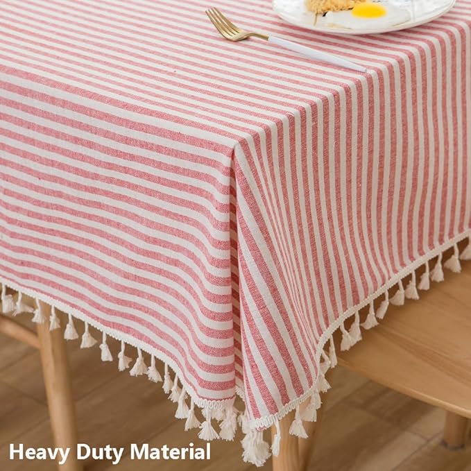 TruDelve Cotton Square Tablecloth 70 x 70 Red and White Striped Cloth Tablecloths Outdoor Table Cloth for Picnic Table Cover (Red,70"x70",Square)