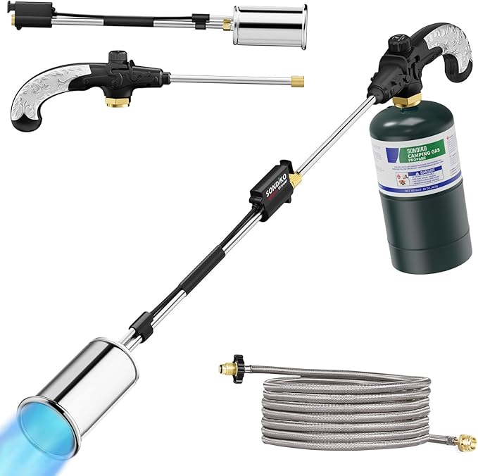 Sondiko Propane Torch Weed Burner with 10 FT Hose, High Output Weed Torch Flamethrower, 30" Detachable Long Arm Heavy Duty Blow Torch with Flame Control(PROPANE TANK NOT INCLUDED)