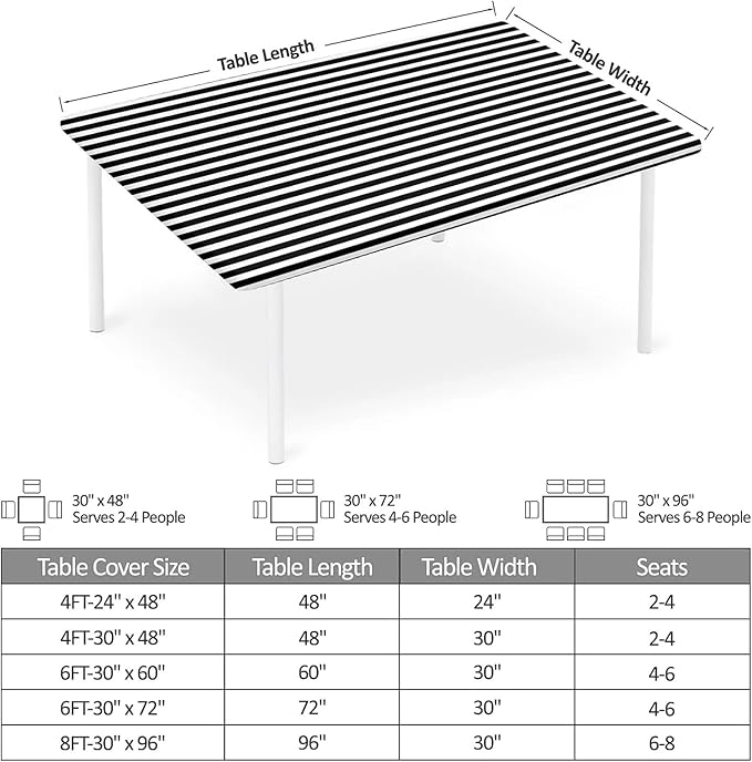 Rectangle Table Cloth Cover Waterproof Elastic Fitted Polyester Fitted Tablecloths for 8 Foot Tables for Indoor,Picnic, Camping, Outdoor （96" x 30"，Stripe）
