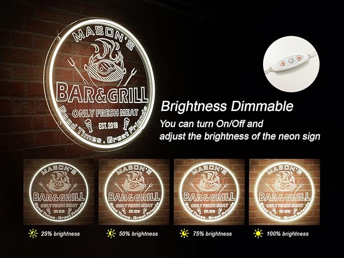 Personalized Bar Grill Neon Signs,Custom Bar BBQ Grill LED Sign, Barbeque Dad's BBQ Grilling Light Up Sign for Backyard,Garden Yard,Porch, Deck, Patio Decor, Housewarming Gift