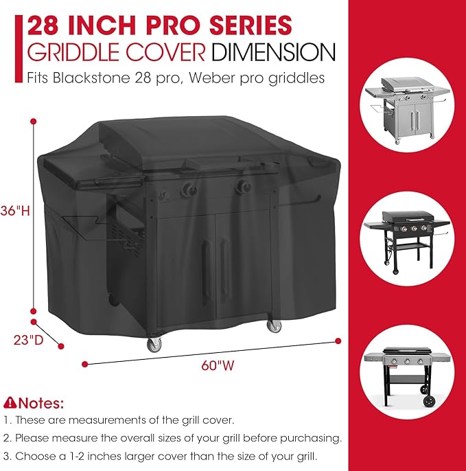 Unicook 28 Inch ProSeries Griddle Cover for Blackstone, Flat Top BBQ Grill Cover for Outdoor Grill, Heavy Duty Waterproof Cooking Station Protector with Sealed Seam, 60 Inch, Black
