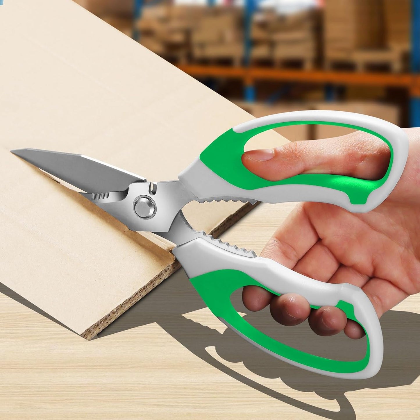 Utility Scissors Heavy Duty: sharp Scissors All Purpose heavy duty, Easy Cutting Carpet, Cardboard, Wires, Leather, Fabric（8'' Green）