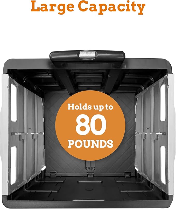 Inspired Living Ultra-Slim Rolling Collapsible Storage Pack-N-Roll Utility-carts, with Telescopic Handle, for Home, Garden, Shopping, Office, School use, Large, Grey & Black