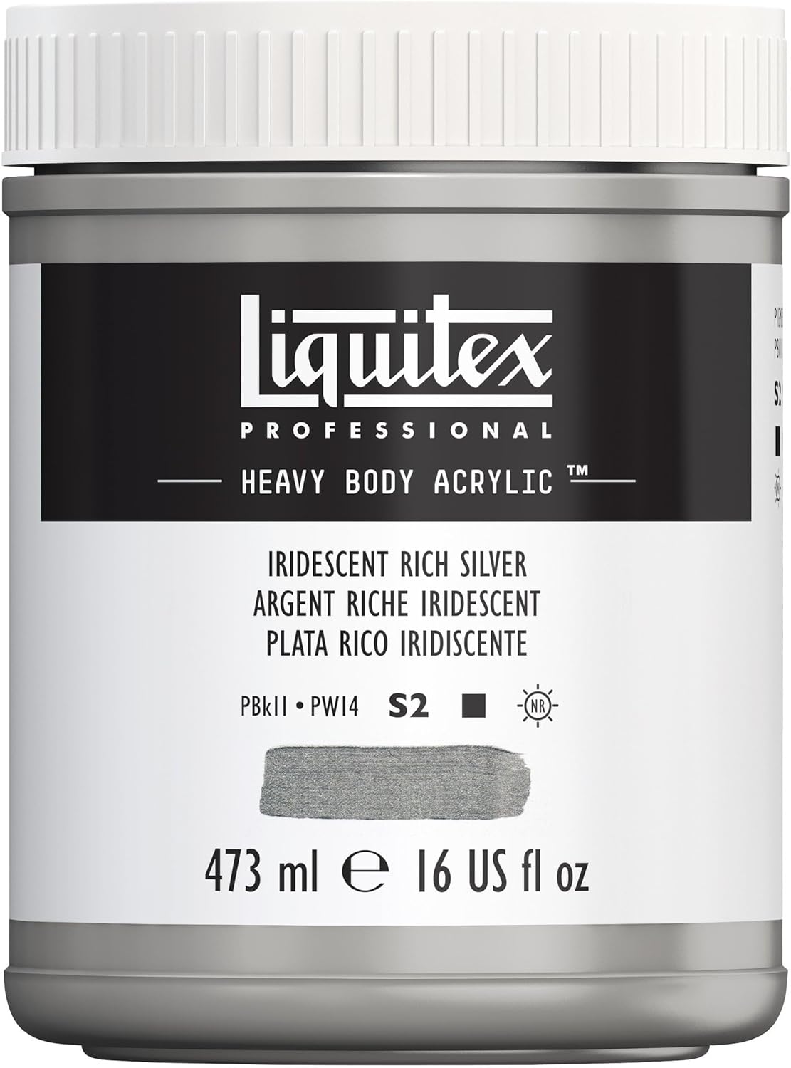 Liquitex Professional Heavy Body Acrylic Paint, 16-oz (473ml) Pot, Iridescent Rich Silver
