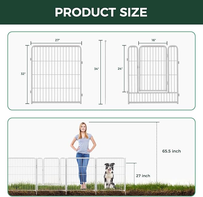 FXW Garden Fence Outdoor for The Yard – 32in(H) x 54.7ft(L) Heavy Duty Metal Animal Barrier for Dog and Rabbit, Decorative Dog Fence, 24 Panels, White