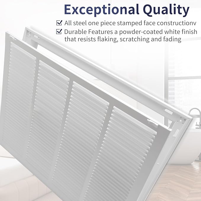 24"W x 18"H [Duct Opening Size] Steel Return Air Filter Grille - Removable Face/Door for 1 inch Filters -HVAC Vent Cover Grill - White [Outer Dimensions: 26 5/8"W X 20 5/8"H]