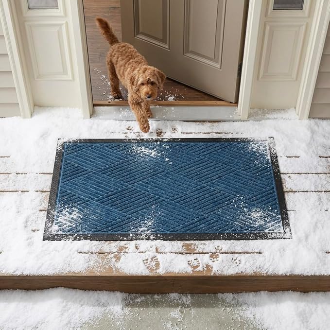 Ecomills Deluxe Diamond Entrance Door Mat, X-Large Heavy Duty Absorbent Rubber Rug, Blue, 3’ X 5’ feet