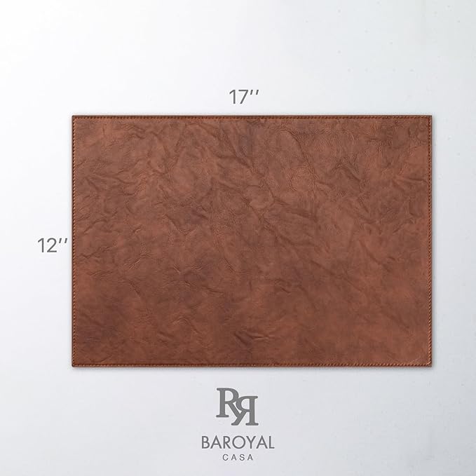 Faux Leather Placemats Set of 6 Vinyl Washable Wipeable Table Mats for Kitchen Dining Table Heat Resistant Waterproof Indoor/Outdoor Placemats Non-Slip Easy Clean Place Mats (Reddish Brown)
