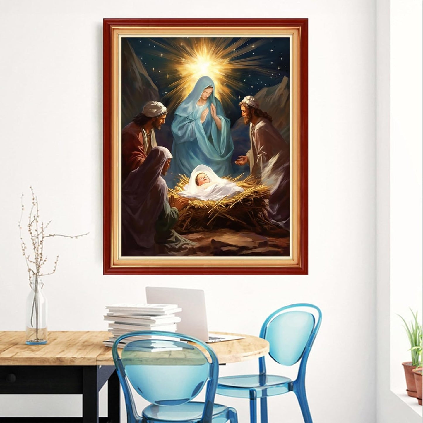 Magxvouy Cross Stitch Kits Stamped Full Range of Embroidery Kits,Cross Stitch Patterns Needlework Kits for Beginners 11CT Printed Kits&Nativity 16x20 inch