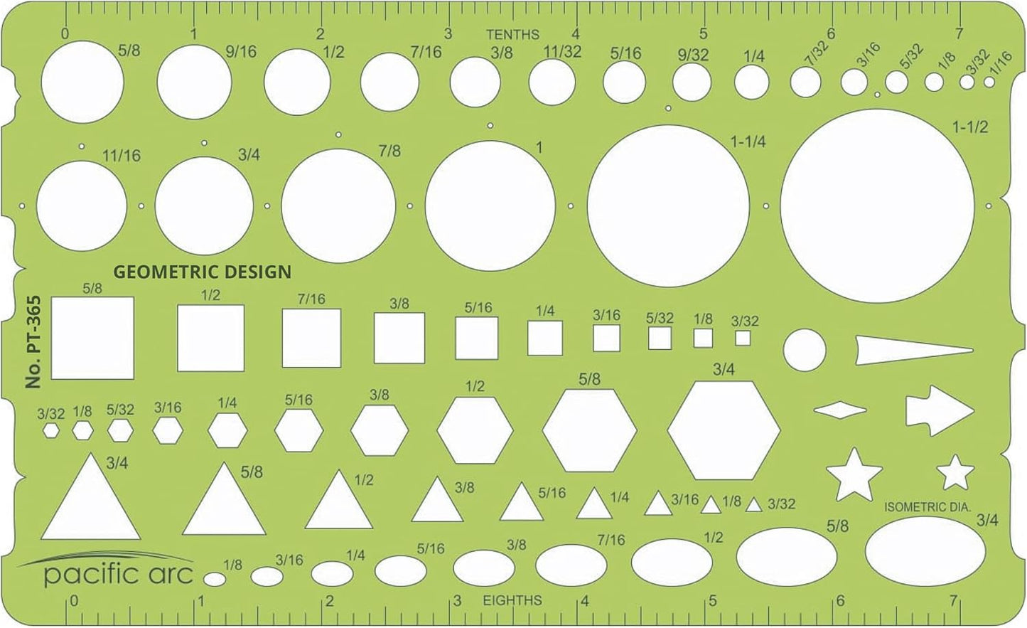 Pacific Arc - Template: Geometric Designer - Stencils for Drafting and Circle Drawing - Professional or School Work. - 4.875" x 8"
