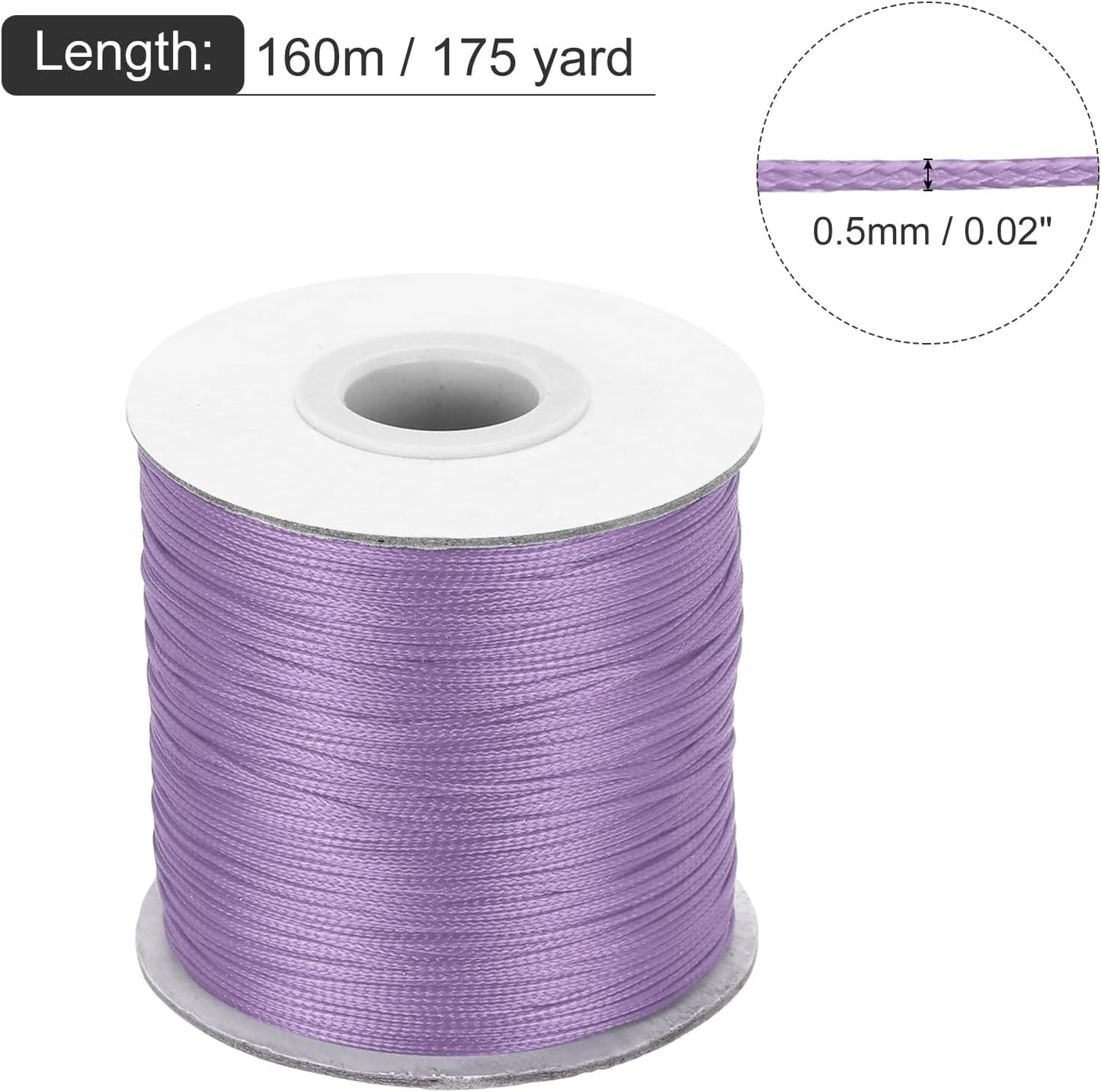 MECCANIXITY Waxed Cord 0.5mm Waxed Polyester Cord 175 Yard Wax String for Bracelet Making, Necklaces, Beading, Jewelry Making and DIY Crafts(Light Purple)