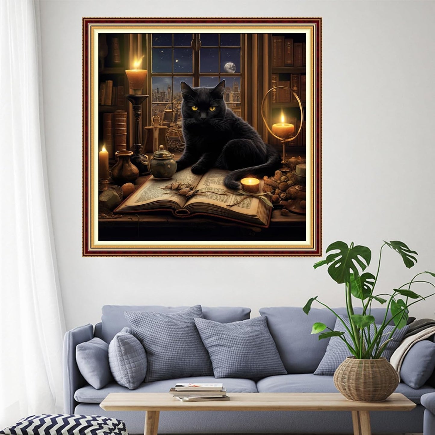 Funchey Stamped Cross Stitch Kits, DIY Cross Stitch Pattern for Adults Beginners Needlepoint Kits Embroidery Kit Arts and Crafts 11CT-Black Cat Book 18x18 inch