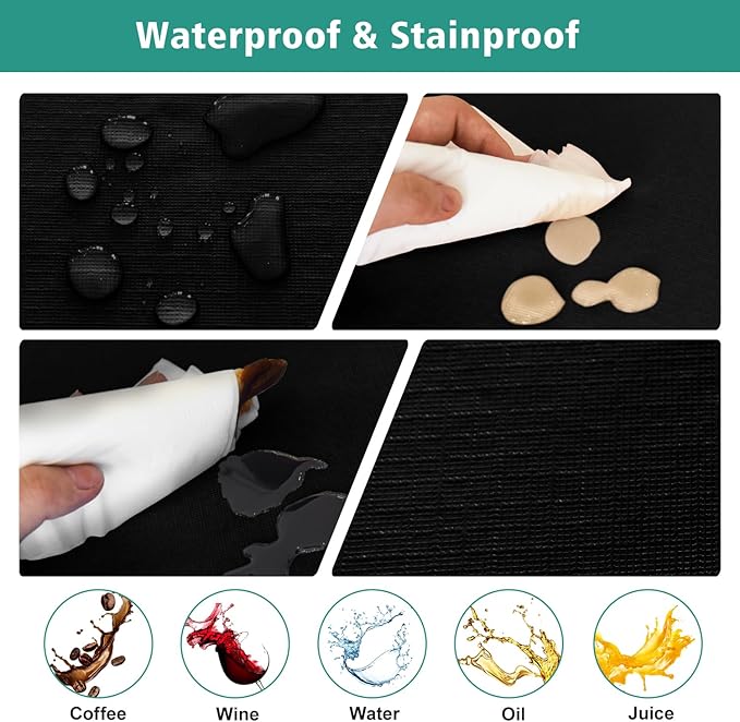 LUSHVIDA Vinyl Card Tablecloth with Flannel Backing 36x36 inch - Waterproof Plastic Picnic Table Cover for Square Folding Table Cloth with Elastic Corners, Black