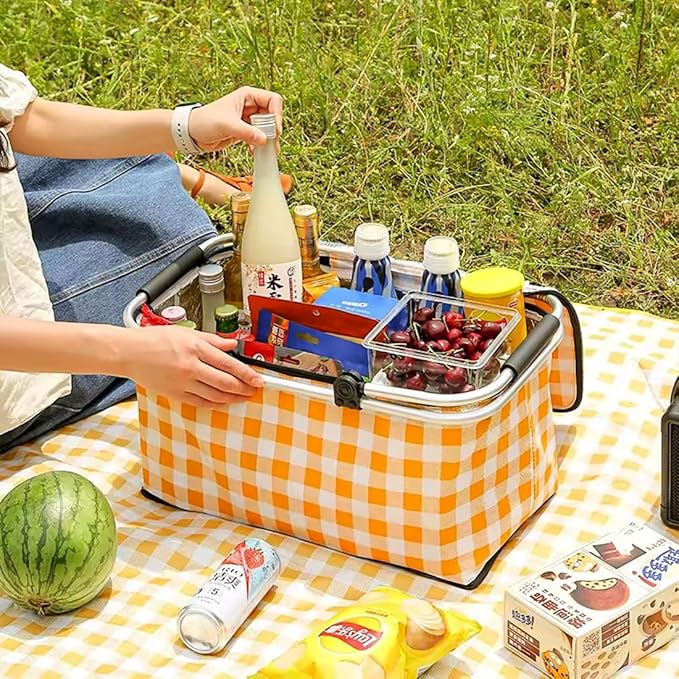 Insulated Picnic Basket Cooler Bag with Leak-Proof Liner, 26L Large Capacity for 12 Adults, Picnic Basket with Sturdy Handles for Outdoor Activities, Travel, Beach, Camping (Yellow)