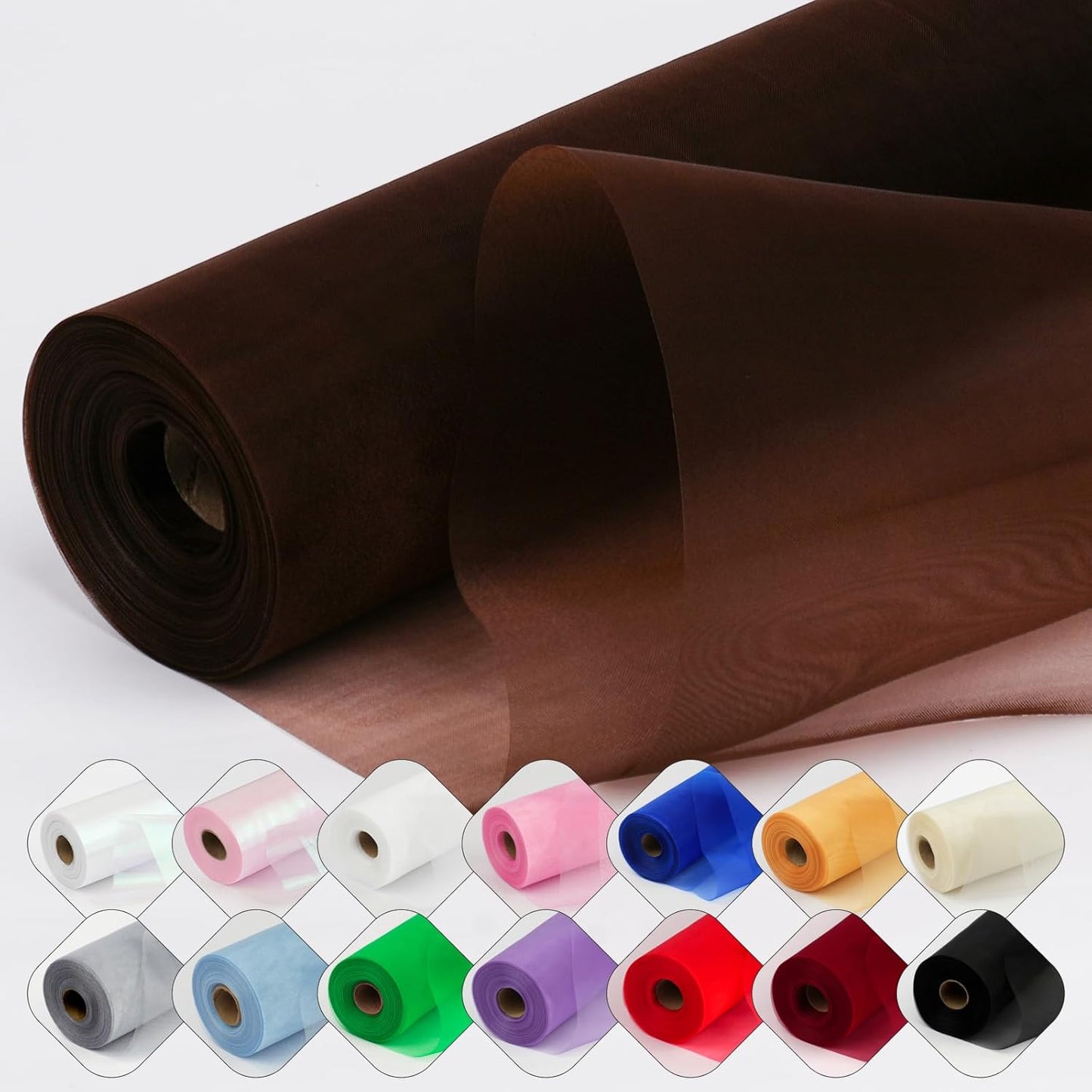 Crystal Organza Fabric Tulle 11 Inch by 50 Yards Sheer Tulle Rolls for DIY Craft Wedding Party Baby Shower Decor Gift Wrapping Party Supplies (Brown)