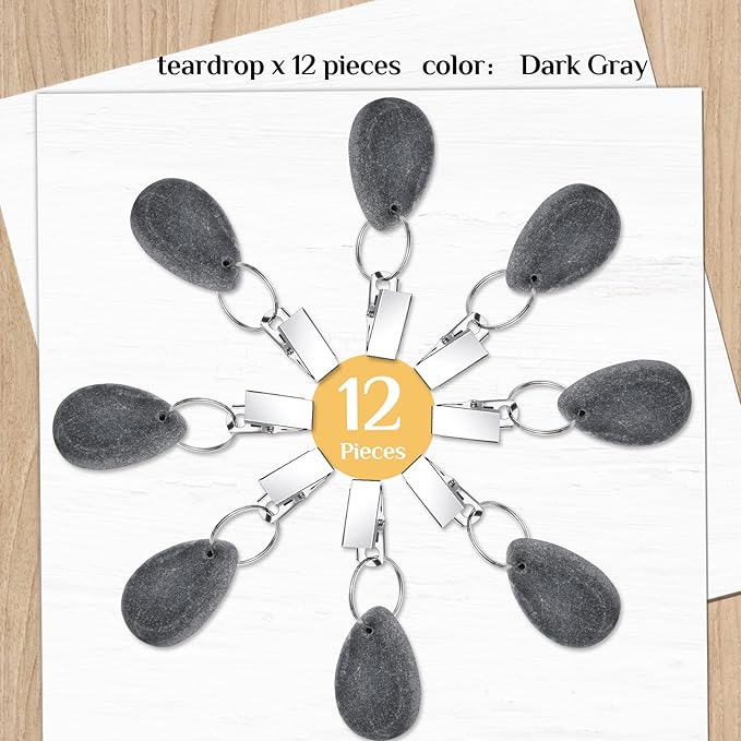 Geiserailie 12 Pcs Tablecloth Weights Tablecloth Pendant Teardrop Shape Table Cover Weights with Metal Clips for Outdoor Picnic Garden Dinner Table Cover Decoration(Dark Gray)