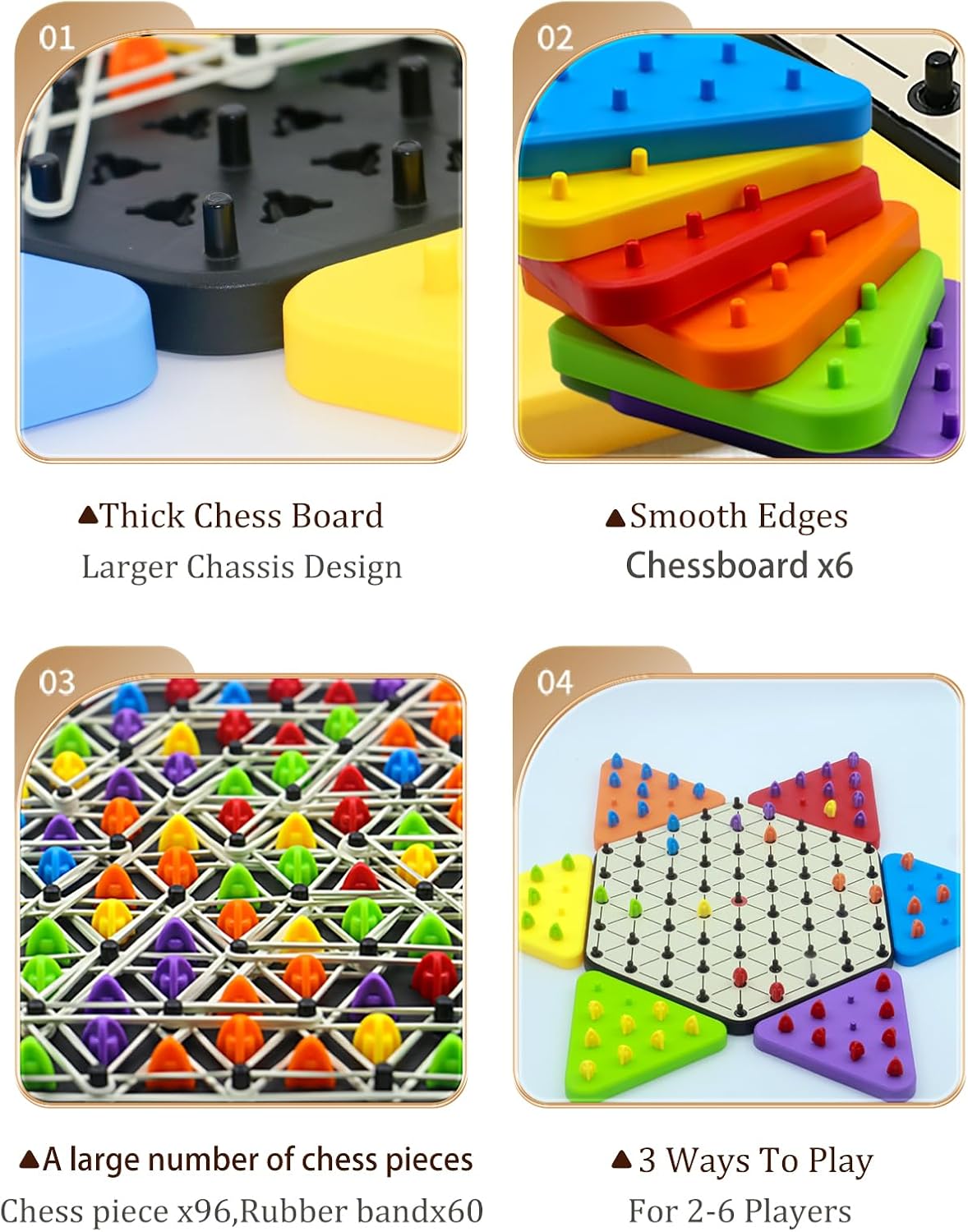 Upgraded Chain Triangle Chess Game, 3-in-1 Multi-Functional Board Games, Chain Link Game, Chinese Checkers, Educational Toy for Adults and Kids Age 3+, 2-6 Players, Fun for Family, Grandson, Party