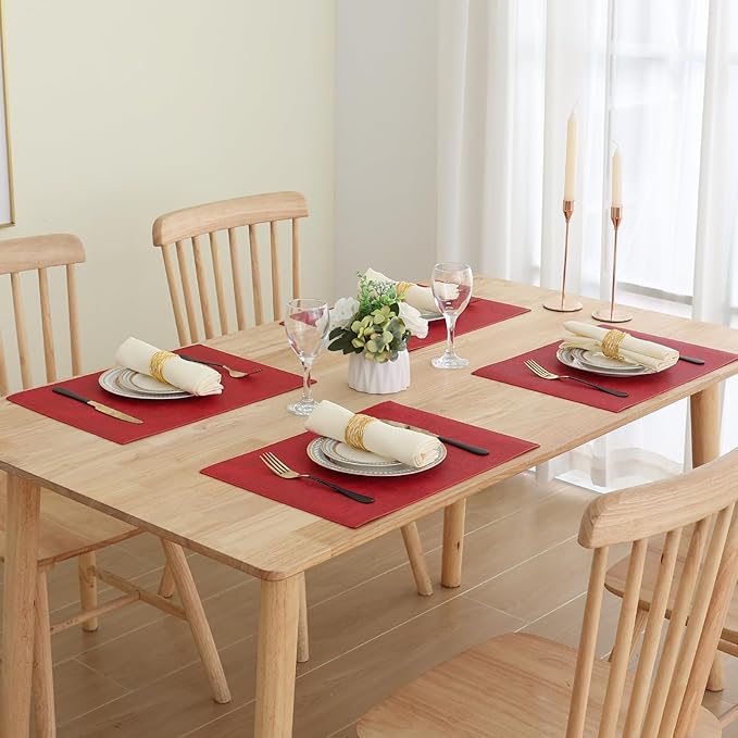 Homaxy Faux Leather Heat Resistant Placemats for Dining Table Set of 4, Waterproof Wipeable Washable PU Table Mats, Easy to Clean Anti-Slip Place Mats, 11.8" x 17", Red