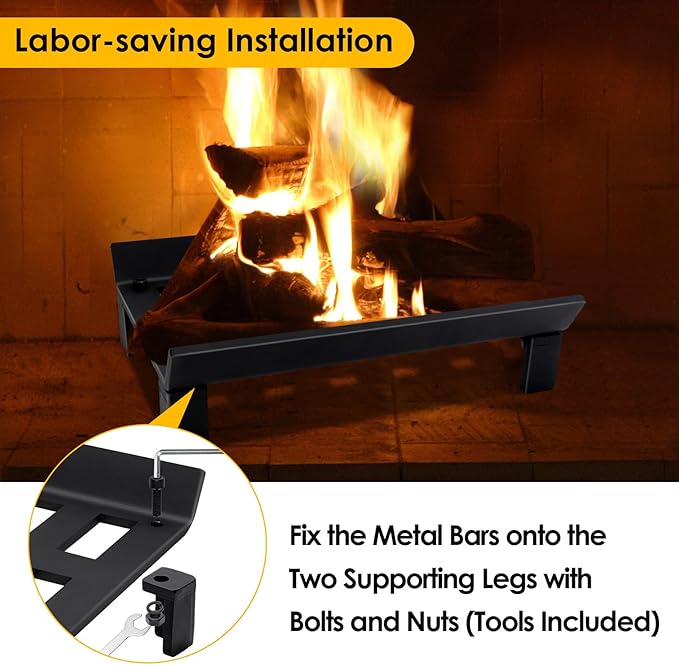 STBoo Fireplace Grate 13inch - Wood Stove Grates Heavy Duty | Fireplace Log Holder | Firewood Log Burning Wrought Iron Rack | Fire Pit Tray for Indoor Chimney Hearth & Outdoor Kindling Tool