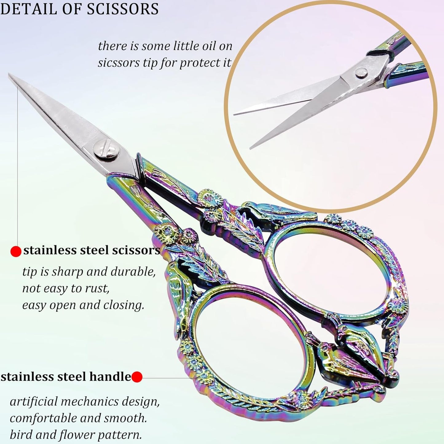 BIHRTC 4.5Inch Sewing Scissors Stainless Steel Sharp Tip Scissors with Leather Cover Tassel Small Crafting Household Shear for Cross Stitch Needlework Beading DIY Threading